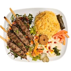 Brochettes de Kefta (4 pièces) avec Riz/Frites