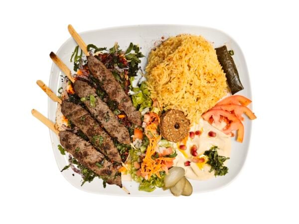 Brochettes de Kefta (4 pièces) avec Riz/Frites