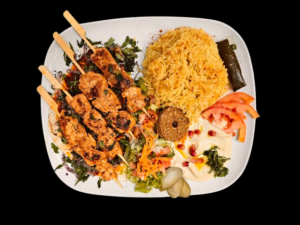 Brochettes Taouk (4 pièces) avec Riz/Frites