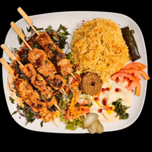 Brochettes Taouk (4 pièces) avec Riz/Frites